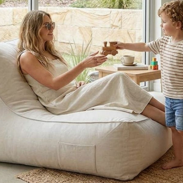 The versatility of the modern bean bag - featuring our outdoor Lachlan lounger, looking fabulous indoors.