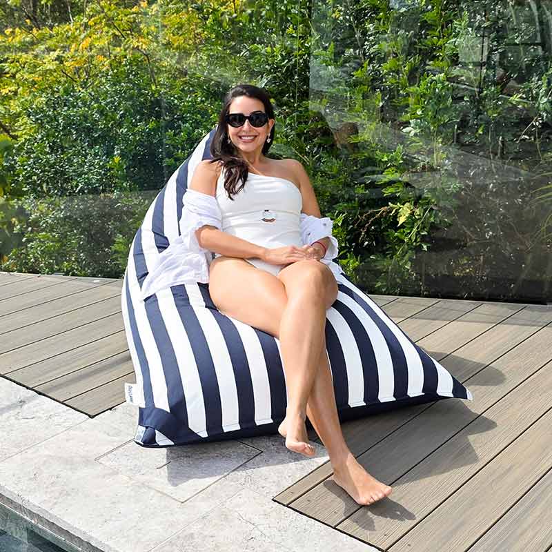 Outdoor Bean Bag – Reversible Navy and Stripe Triangle Seat