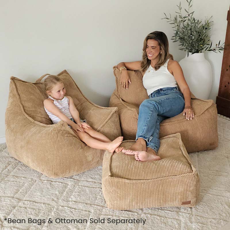 Mini Mooi Cord Bean Bag and Ottoman – a cozy, stylish set for kids to chill, read, or watch movies