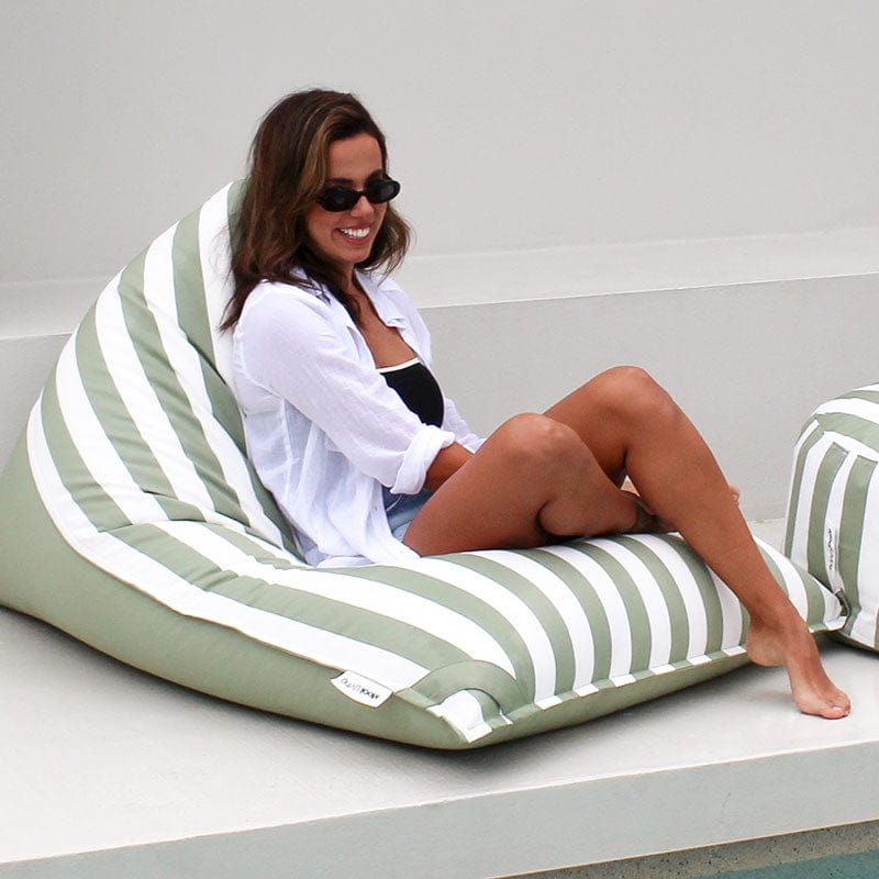 Sage Green Reversible Triangle Bean Bag Chair – stylish outdoor seat with UV-resistant fabric and flexible use