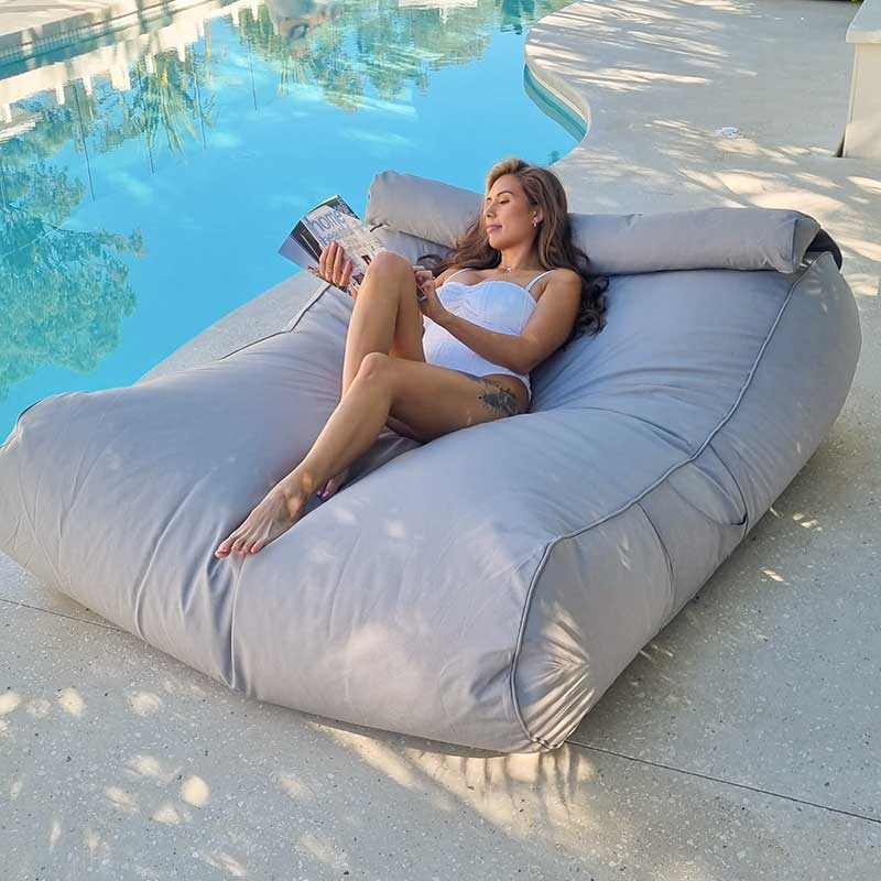 Nevaeh Bean Bag Sun Lounger – UV-Resistant Outdoor Cover - Stone