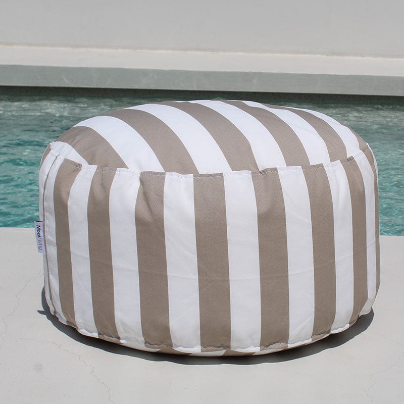 Classic Taupe Stripe Outdoor Ottomans Olefin by Mooi Living