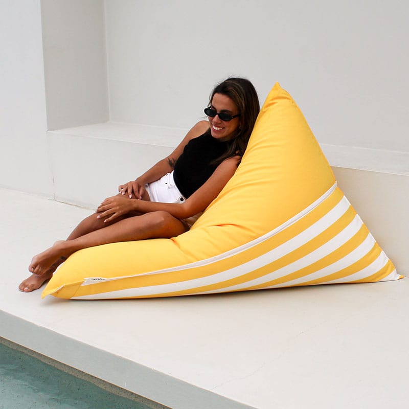 Yellow Triangle Outdoor Bean Bag – reversible bean bag chair for garden, deck, or patio seating