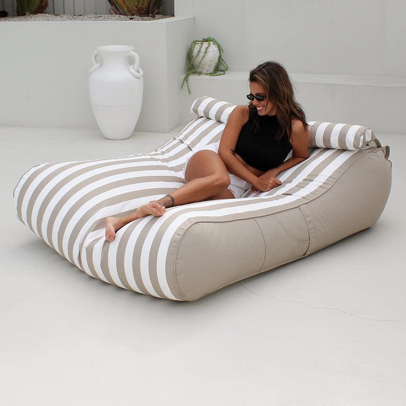 Taupe & White Stripe Nevaeh Sunbed Bean Bag outdoor bean bag by Mooi Living