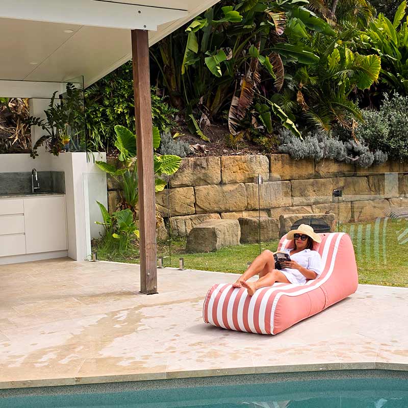 Poolside Bean Bag Lounger outdoor bean bag by Mooi Living in Blush Stripe - Outdoor Comfort