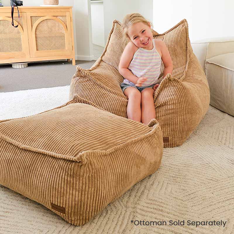 Mini Mooi Cord Bean Bag Chair and Ottoman – soft, kid-sized corduroy set for cozy indoor lounging