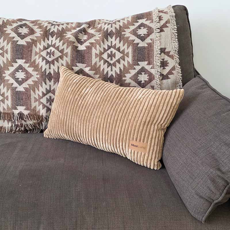 Caramel corduroy cushion indoor Bean Bag by Mooi Living, with a Mooi Living brand label. This cushion is a perfect match to our Cord Chair, Double Cord Lounger, and Corduroy Cloud.