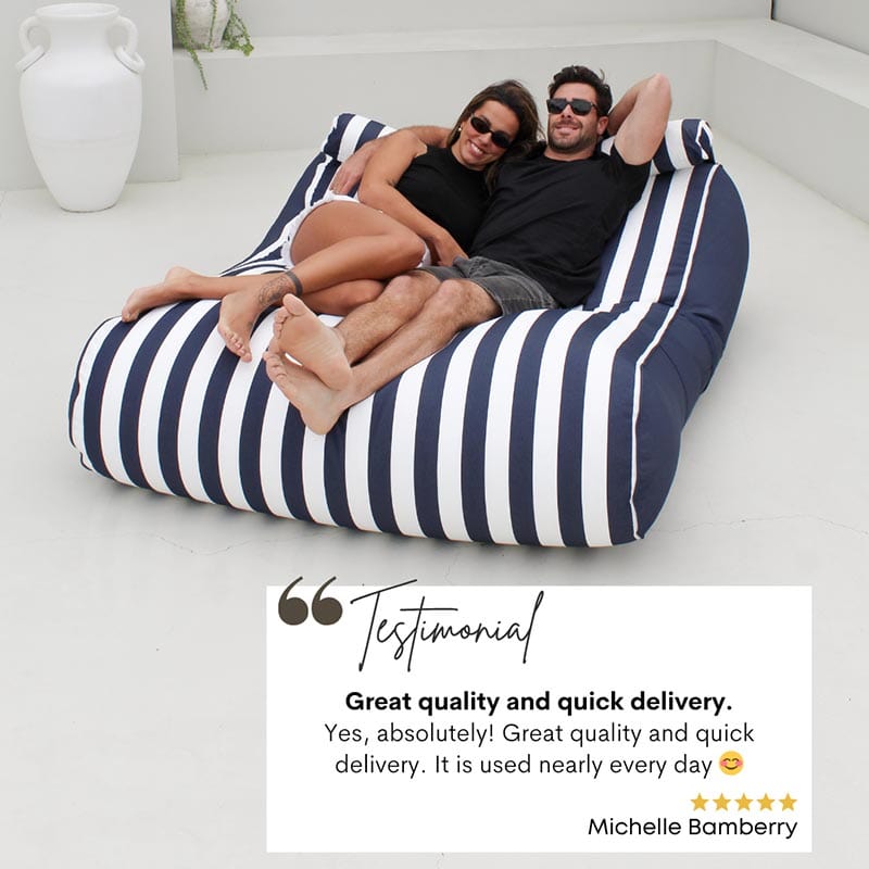 Nevaeh Outdoor Sunbed – Luxury Bean Bag Cover for Two - Navy Stripe