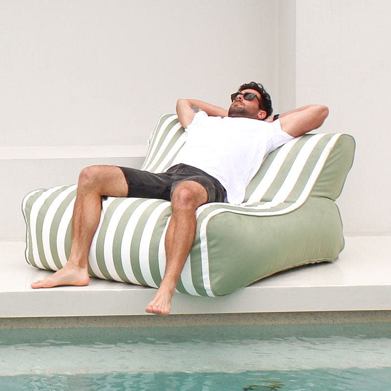 Sage Green Stripe Chill UV Lounger Bean Bag - Double Seater Outdoor