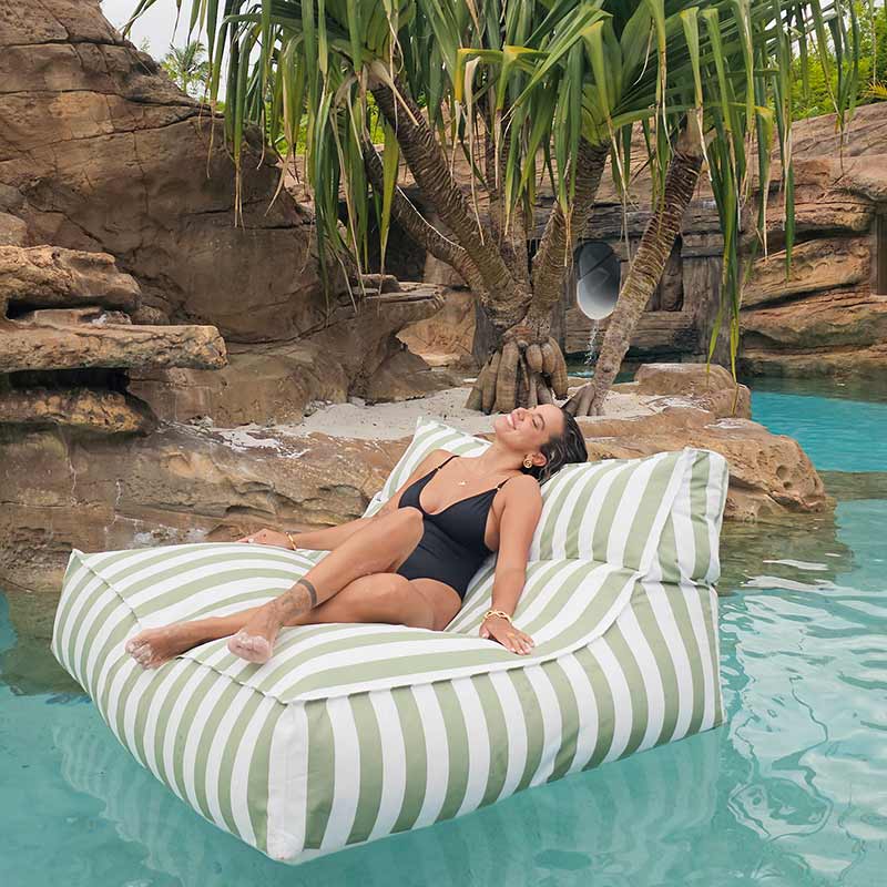 Luxury Bean Bag Float outdoor bean bag by Mooi Living- Lana Lounger Sage Green Stripe