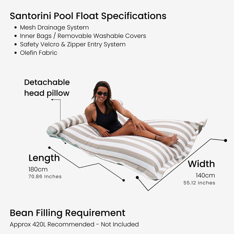 Product Specifications for our Santorini Pool Float Width: 140 cm - Length: 180 cm