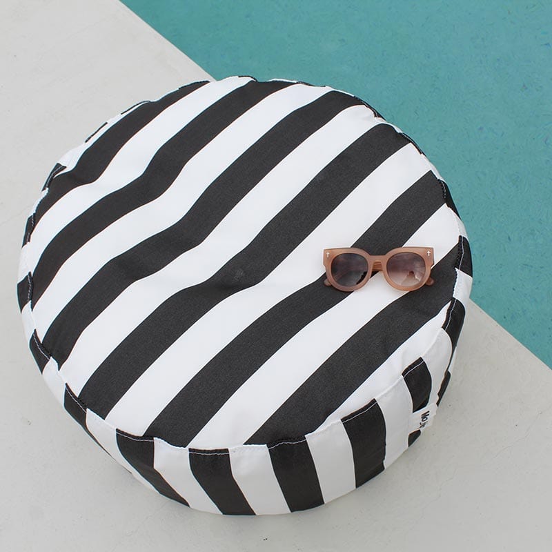 Outdoor Ottoman – Bean Bag Footrest in Durable Olefin Fabric - Oyster Black Stripe