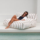 Taupe Stripe Lana Outdoor Bean Bag Lounger  outdoor bean bag by Mooi Living– Doubles as a Resort Pool Float