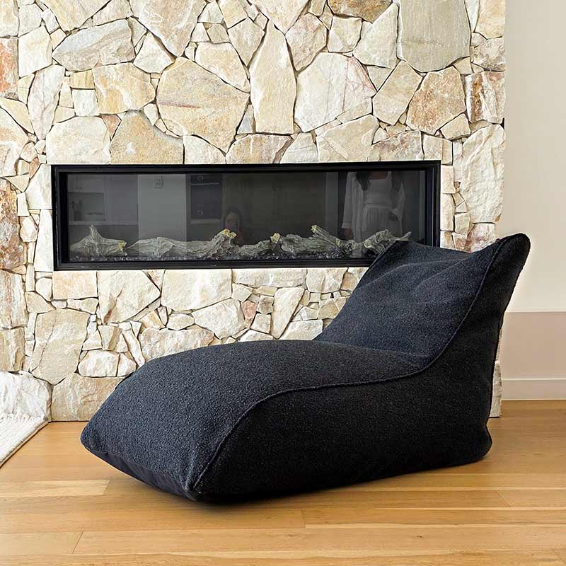 Designer boucle daybed chair indoor bean bag by Mooi Living, minimalist living room - Black