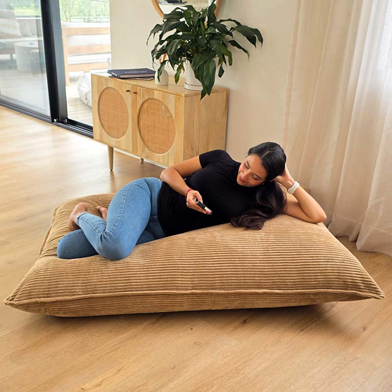 Corduroy Cloud in Caramel  indoor bean bag by Mooi Living. A versatile corduroy bean bag designed for modern living - use it flat, upright, or hammock-style for effortless comfort in every corner of your home.