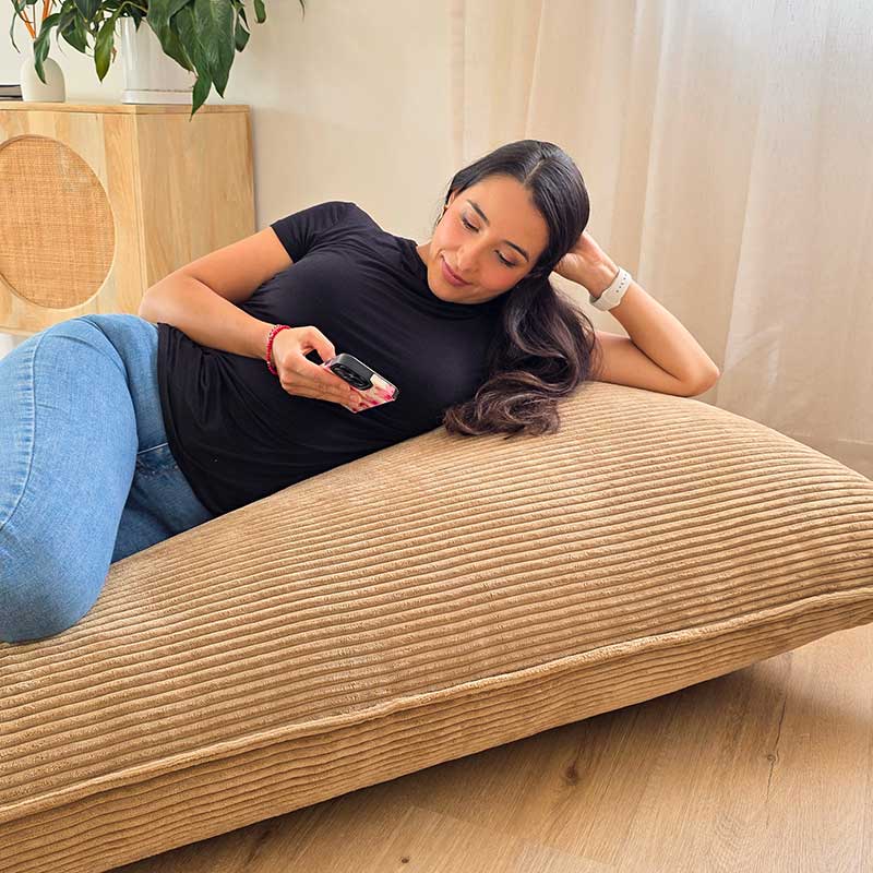 Corduroy Cloud in Caramel. A versatile corduroy bean bag designed for modern living - use it flat, upright, or hammock-style for effortless comfort in every corner of your home.