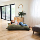 Corduroy Cloud in Olive Green  indoor bean bag by Mooi Living. A versatile corduroy bean bag designed for modern living - use it flat, upright, or hammock-style for effortless comfort in every corner of your home.