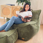 Mooi Cord Chair indoor bean bag by Mooi Living  in Olive Green. Luxuriously soft ribbed corduroy with structured support, perfect for stylish indoor lounging.