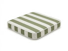 A square outdoor Cushion chair pad stripes of sage green and white, shown at an angle on a white background by Mooi Living, MOO-STR-GRN-CHPAD