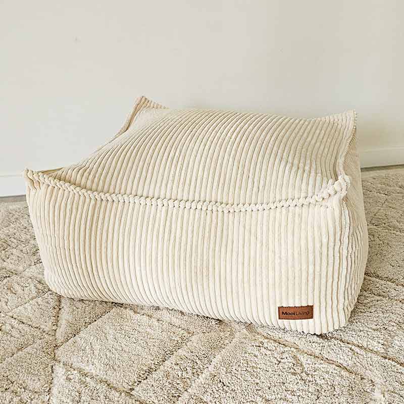 Mooi Cord Ottoman bean bag in beige – plush, neutral-toned ottoman for relaxed indoor lounging