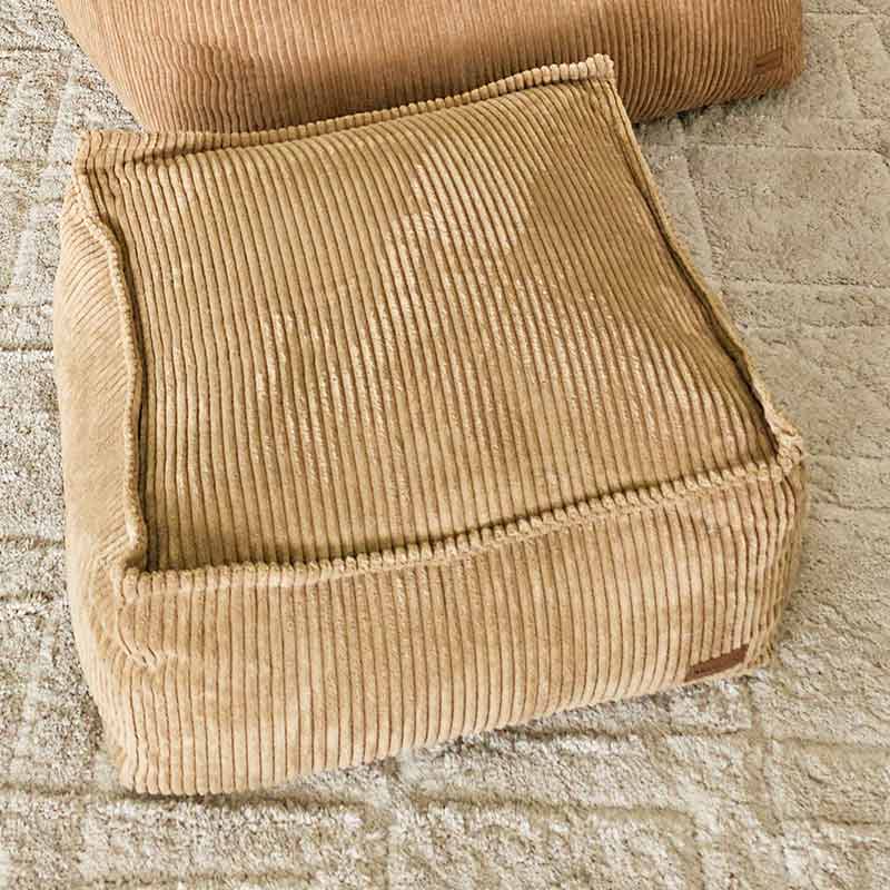 Mooi Cord Ottoman bean bag in caramel – soft, textured footrest or side seat for cozy indoor spaces