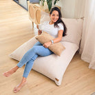 Corduroy Cloud in Beige  indoor bean bag by Mooi Living. A versatile corduroy bean bag designed for modern living - use it flat, upright, or hammock-style for effortless comfort in every corner of your home.