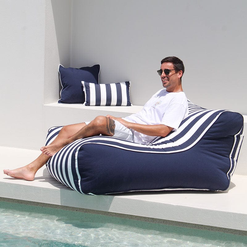Resort Stripe Navy & White Chill UV Double Lounger