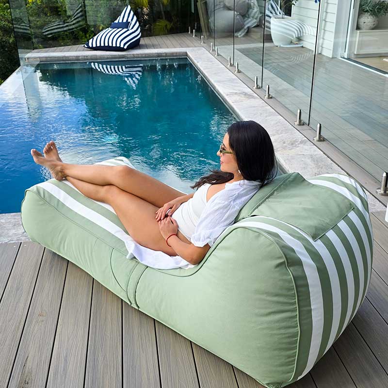 Poolside Stripe Lounger – Cójelo Bean Bag outdoor Bean Bag by Mooi Living in Durable Olefin - Sage Green