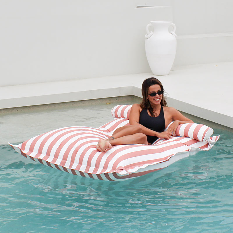 Santorini Luxury Bean Bag Pool Float by Mooi Living in Blush Stripe