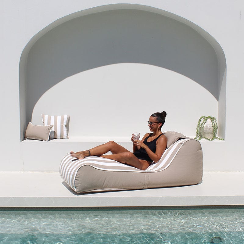 The Perfect Outdoor Bean Bag Lounger - Cojelo Suave Sunlounge in Taupe Stripe